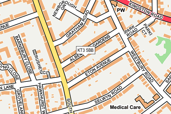 KT3 5BB map - OS OpenMap – Local (Ordnance Survey)