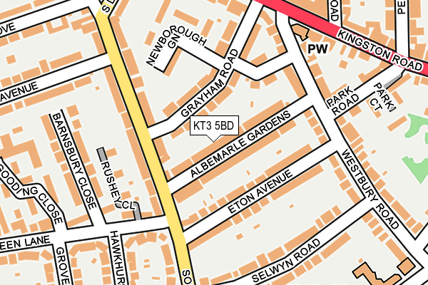 KT3 5BD map - OS OpenMap – Local (Ordnance Survey)
