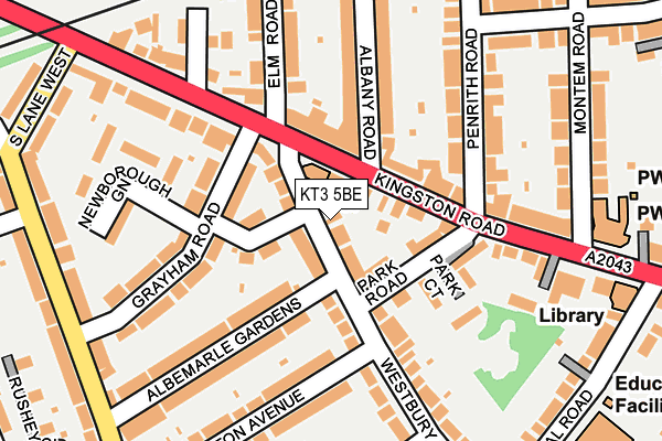 KT3 5BE map - OS OpenMap – Local (Ordnance Survey)