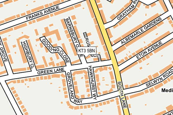 KT3 5BN map - OS OpenMap – Local (Ordnance Survey)