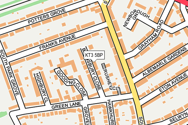 KT3 5BP map - OS OpenMap – Local (Ordnance Survey)