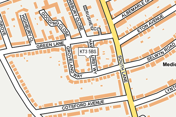 KT3 5BS map - OS OpenMap – Local (Ordnance Survey)