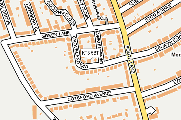 KT3 5BT map - OS OpenMap – Local (Ordnance Survey)