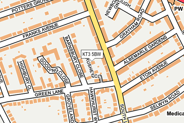 KT3 5BW map - OS OpenMap – Local (Ordnance Survey)