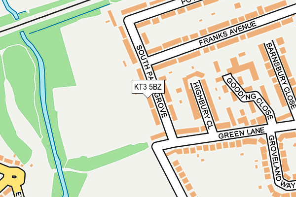 KT3 5BZ map - OS OpenMap – Local (Ordnance Survey)