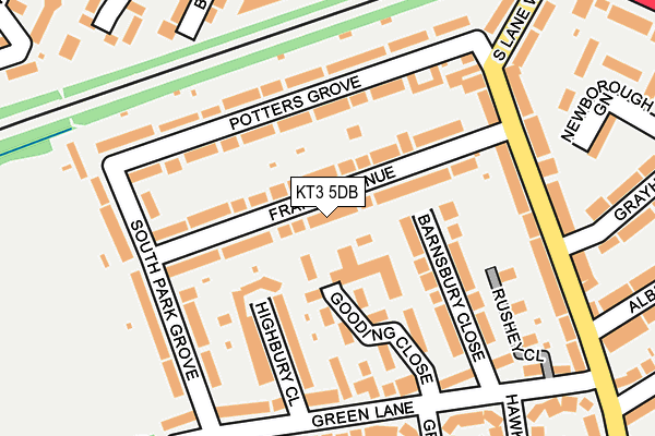 KT3 5DB map - OS OpenMap – Local (Ordnance Survey)