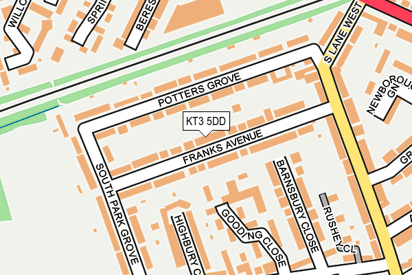 KT3 5DD map - OS OpenMap – Local (Ordnance Survey)