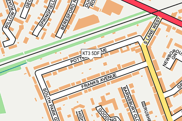 KT3 5DF map - OS OpenMap – Local (Ordnance Survey)