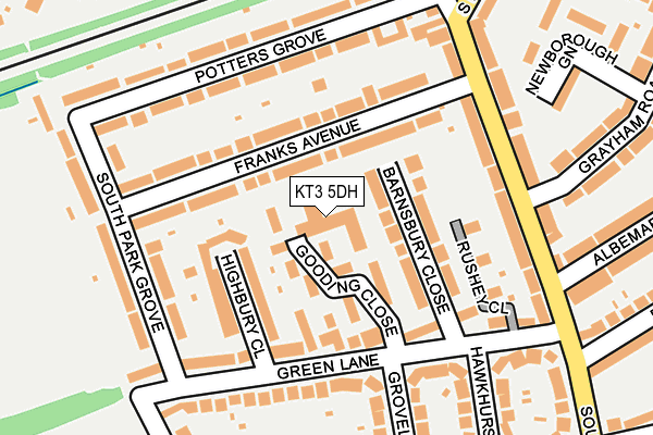 KT3 5DH map - OS OpenMap – Local (Ordnance Survey)