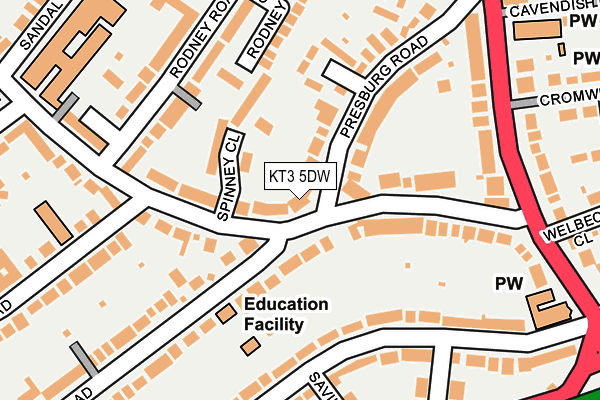 KT3 5DW map - OS OpenMap – Local (Ordnance Survey)
