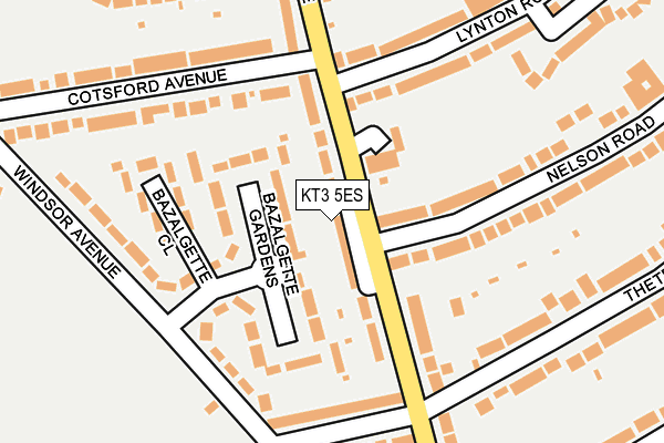 KT3 5ES map - OS OpenMap – Local (Ordnance Survey)