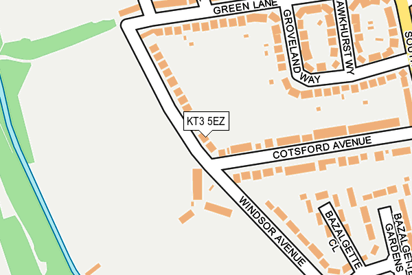 KT3 5EZ map - OS OpenMap – Local (Ordnance Survey)
