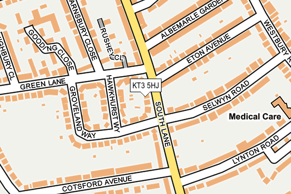 KT3 5HJ map - OS OpenMap – Local (Ordnance Survey)