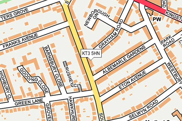 KT3 5HN map - OS OpenMap – Local (Ordnance Survey)