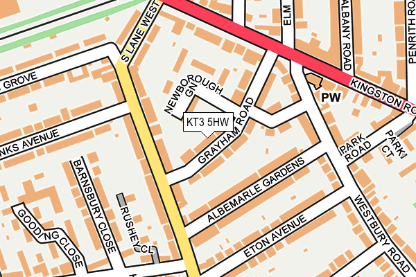 KT3 5HW map - OS OpenMap – Local (Ordnance Survey)