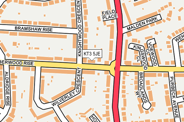 KT3 5JE map - OS OpenMap – Local (Ordnance Survey)