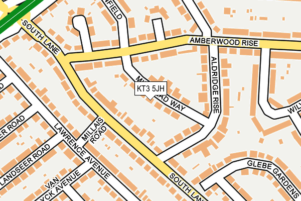 KT3 5JH map - OS OpenMap – Local (Ordnance Survey)