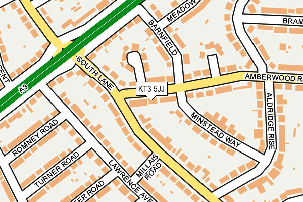 KT3 5JJ map - OS OpenMap – Local (Ordnance Survey)