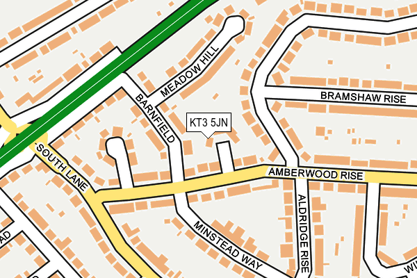 KT3 5JN map - OS OpenMap – Local (Ordnance Survey)