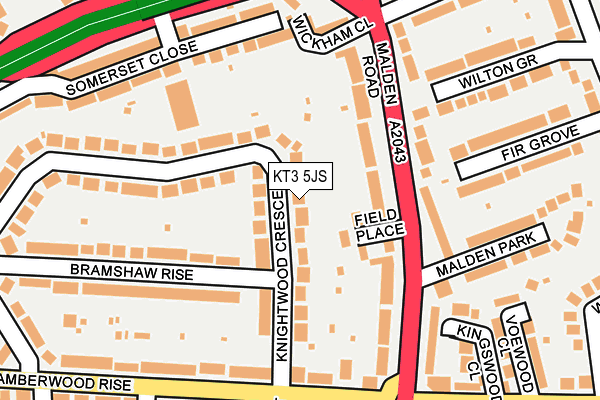 KT3 5JS map - OS OpenMap – Local (Ordnance Survey)