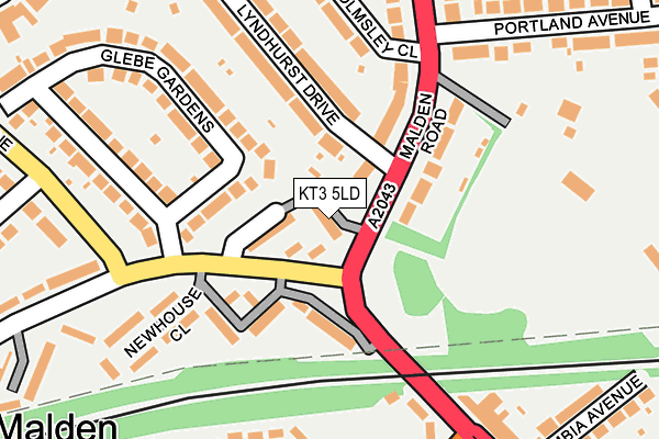 KT3 5LD map - OS OpenMap – Local (Ordnance Survey)