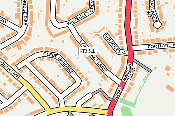 KT3 5LL map - OS OpenMap – Local (Ordnance Survey)