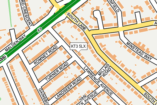 KT3 5LX map - OS OpenMap – Local (Ordnance Survey)