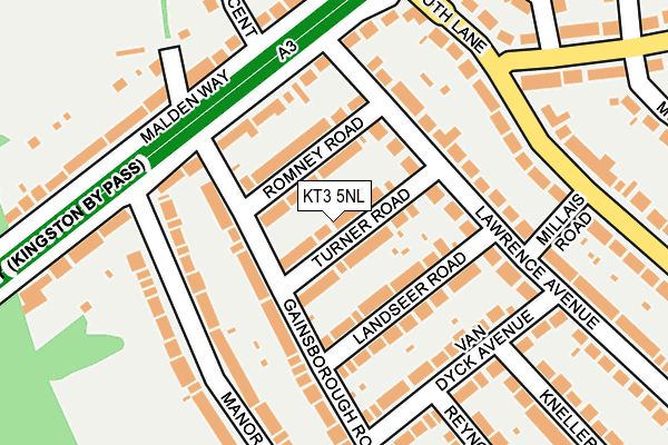 KT3 5NL map - OS OpenMap – Local (Ordnance Survey)