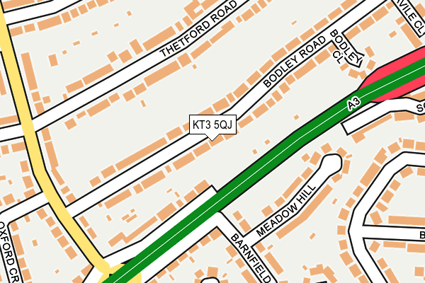 KT3 5QJ map - OS OpenMap – Local (Ordnance Survey)