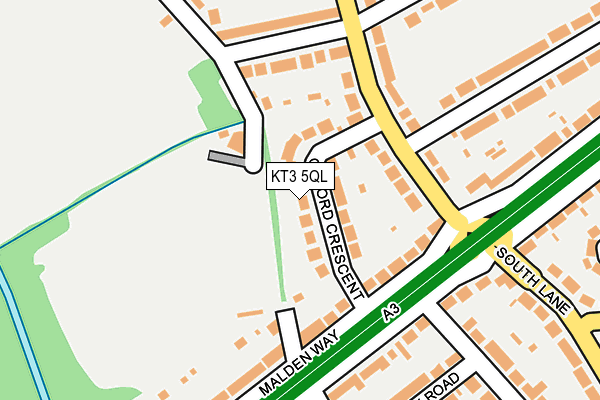KT3 5QL map - OS OpenMap – Local (Ordnance Survey)
