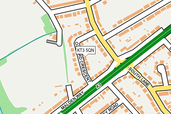 KT3 5QN map - OS OpenMap – Local (Ordnance Survey)