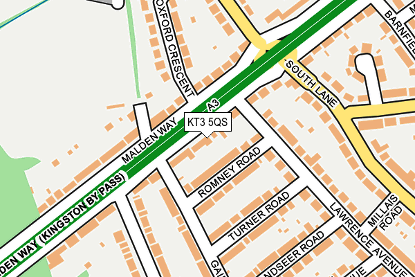 KT3 5QS map - OS OpenMap – Local (Ordnance Survey)