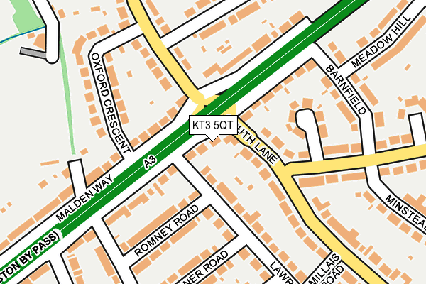 KT3 5QT map - OS OpenMap – Local (Ordnance Survey)
