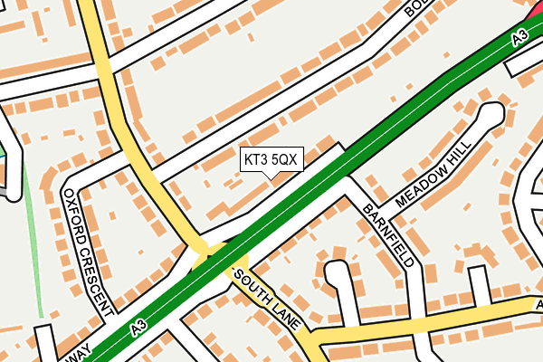 KT3 5QX map - OS OpenMap – Local (Ordnance Survey)
