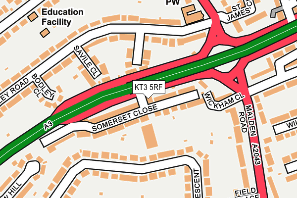 KT3 5RF map - OS OpenMap – Local (Ordnance Survey)