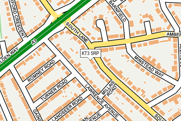 KT3 5RP map - OS OpenMap – Local (Ordnance Survey)