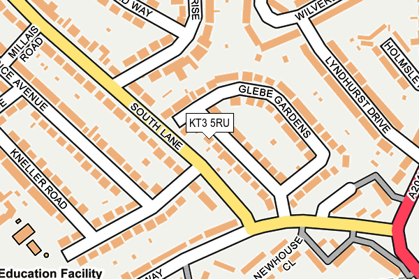 KT3 5RU map - OS OpenMap – Local (Ordnance Survey)
