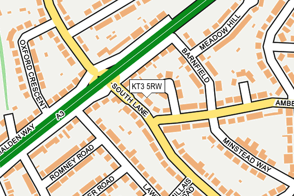 KT3 5RW map - OS OpenMap – Local (Ordnance Survey)