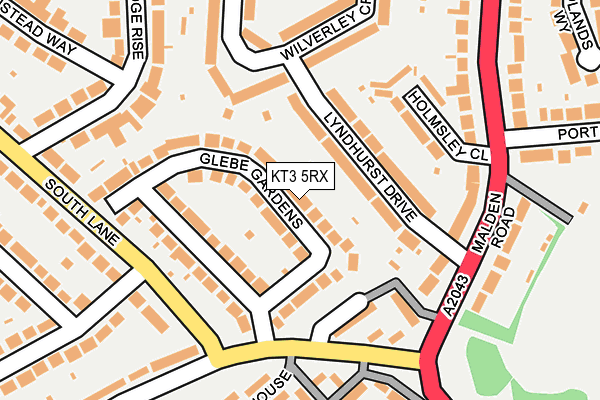 KT3 5RX map - OS OpenMap – Local (Ordnance Survey)
