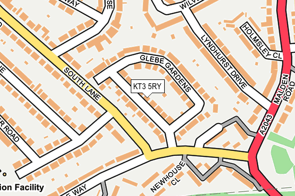 KT3 5RY map - OS OpenMap – Local (Ordnance Survey)