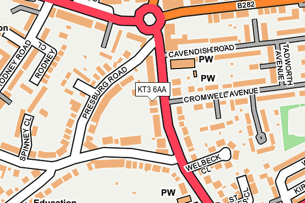 KT3 6AA map - OS OpenMap – Local (Ordnance Survey)