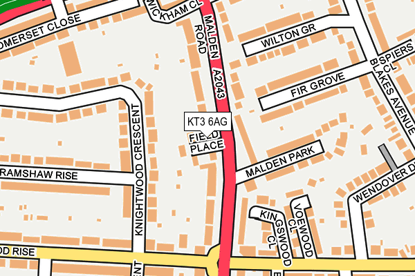 KT3 6AG map - OS OpenMap – Local (Ordnance Survey)