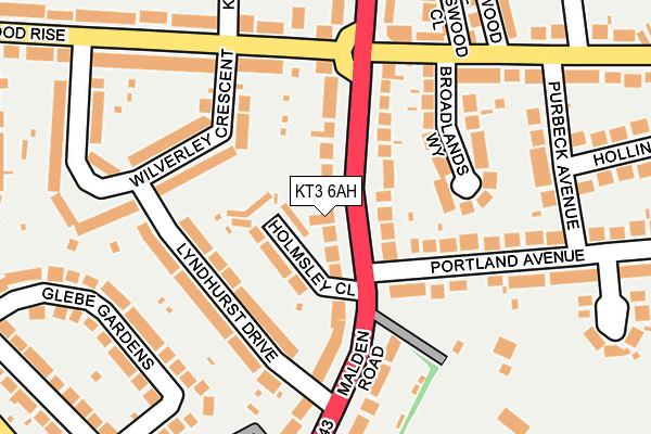KT3 6AH map - OS OpenMap – Local (Ordnance Survey)