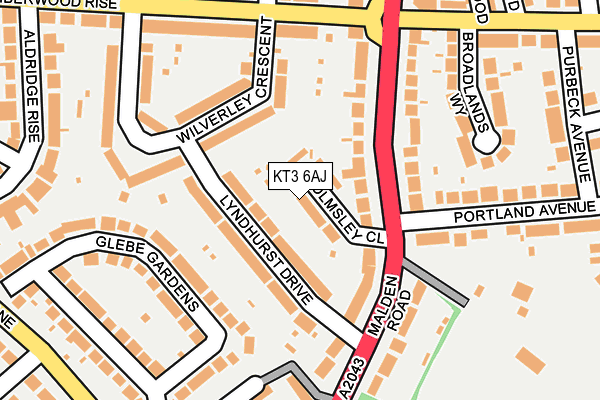 KT3 6AJ map - OS OpenMap – Local (Ordnance Survey)