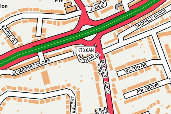 KT3 6AN map - OS OpenMap – Local (Ordnance Survey)