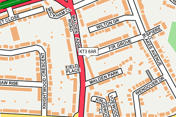 KT3 6AR map - OS OpenMap – Local (Ordnance Survey)
