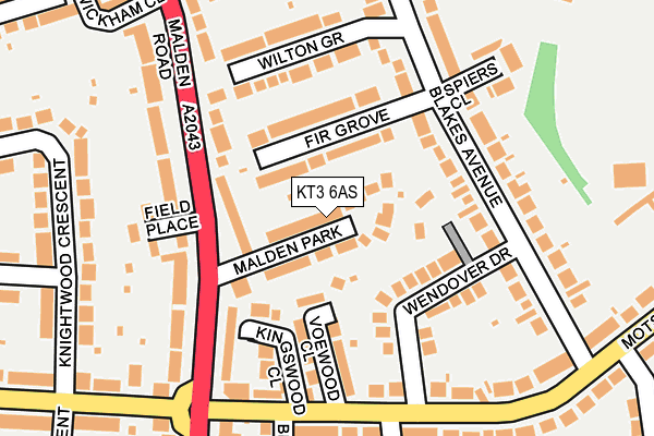 KT3 6AS map - OS OpenMap – Local (Ordnance Survey)