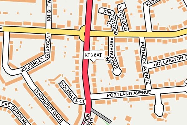 KT3 6AT map - OS OpenMap – Local (Ordnance Survey)