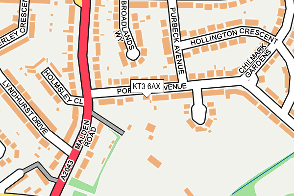 KT3 6AX map - OS OpenMap – Local (Ordnance Survey)