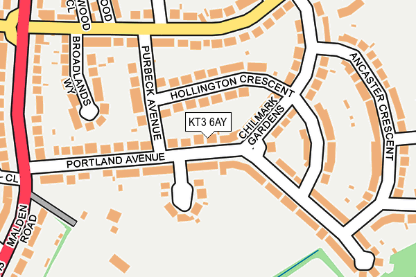 KT3 6AY map - OS OpenMap – Local (Ordnance Survey)